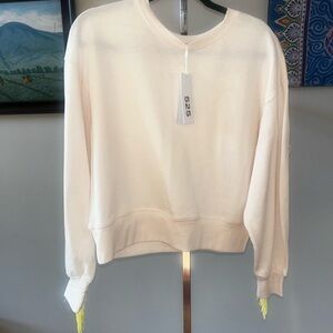 Cream Sweatshirt with Neon Yellow Ombré Fringe on the Back